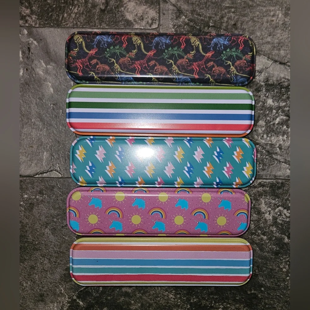 Colorful Patterned Tin Pencil Cases - Set of 5 BNIB